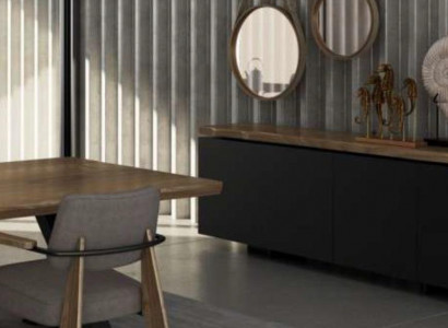 Esszimmer Anrichte Walnuss natur - Anthrazit matt Kommode Luxus Möbel